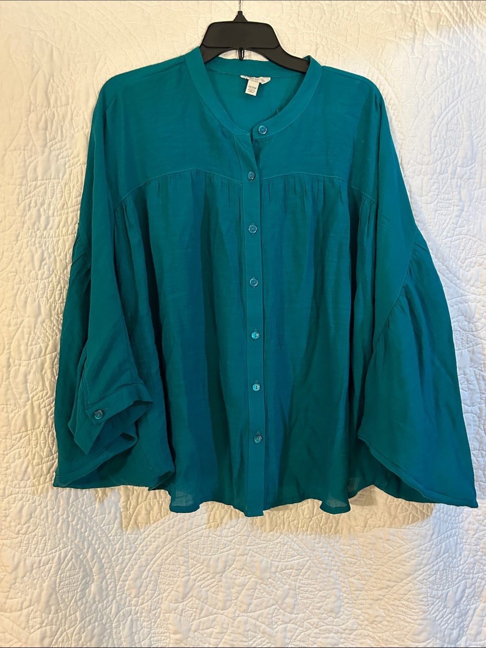 Cato Teal Button-Front Women's Batwing Blouse